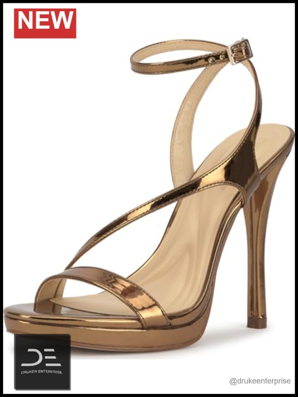 Faux Leather Stiletto Heel Sandals Ankle Strap Open Round Toe 4.5in